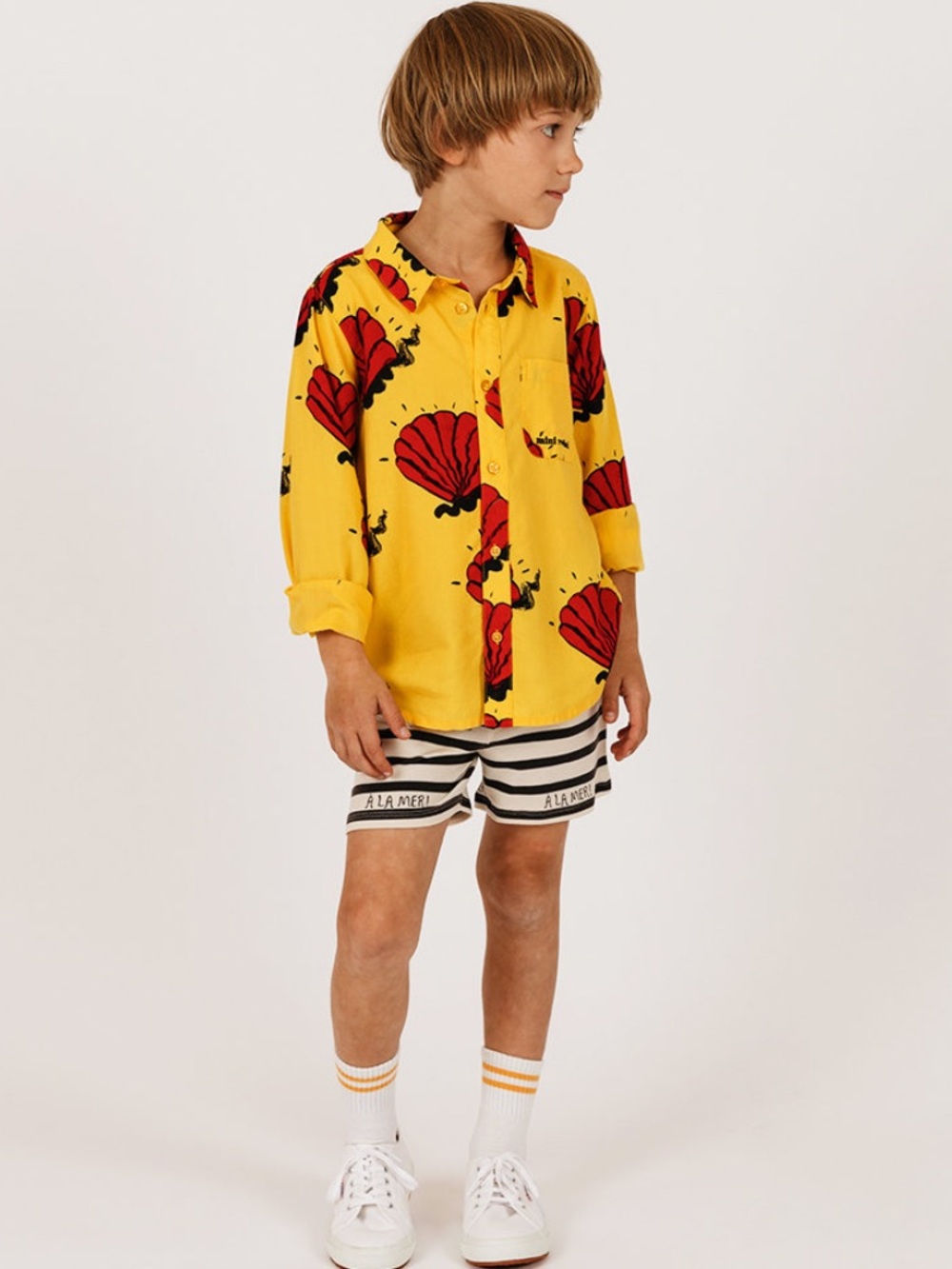 Mini Rodini Shell Woven Shirt yellow all over shell print size 12-18 months